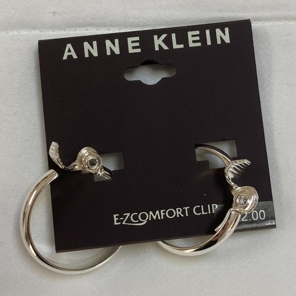 Anne Klein Silver E-Z Comfort Clip Hoop Earrings - Picture 1 of 3